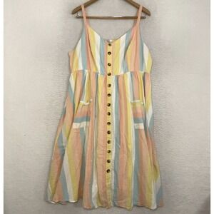 Torrid Midi Linen Button Front Dress Size 3 Boho Peasant Prairie Butter Yellow